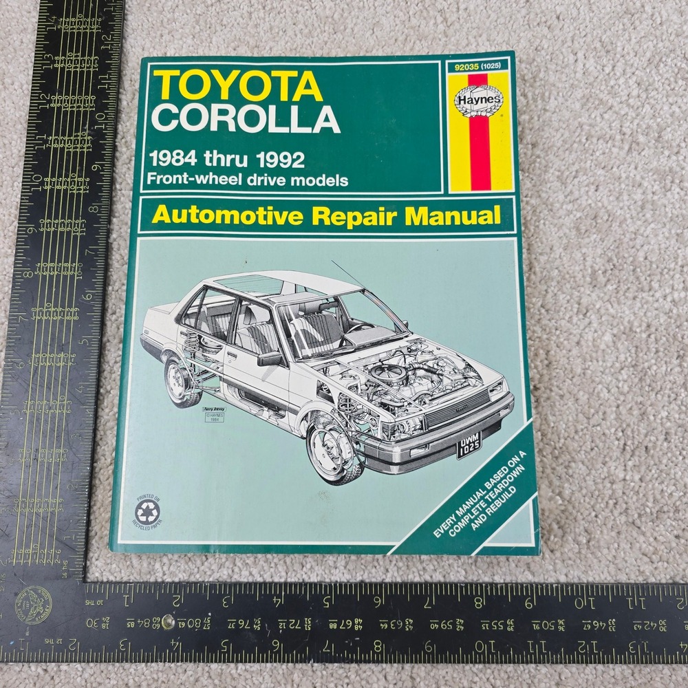 Haynes Toyota Corolla Repair Manual Green 1984-1992 FWD Models 92035 1025